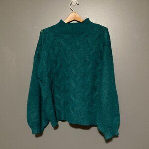 Nine West Womens Size XL Blue Sweater Bubble Sleeve Turtleneck